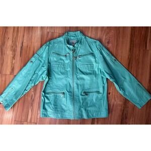 Jessica London Women's Faux Leather Size 18 Teal Moto Motorcycle Jacket